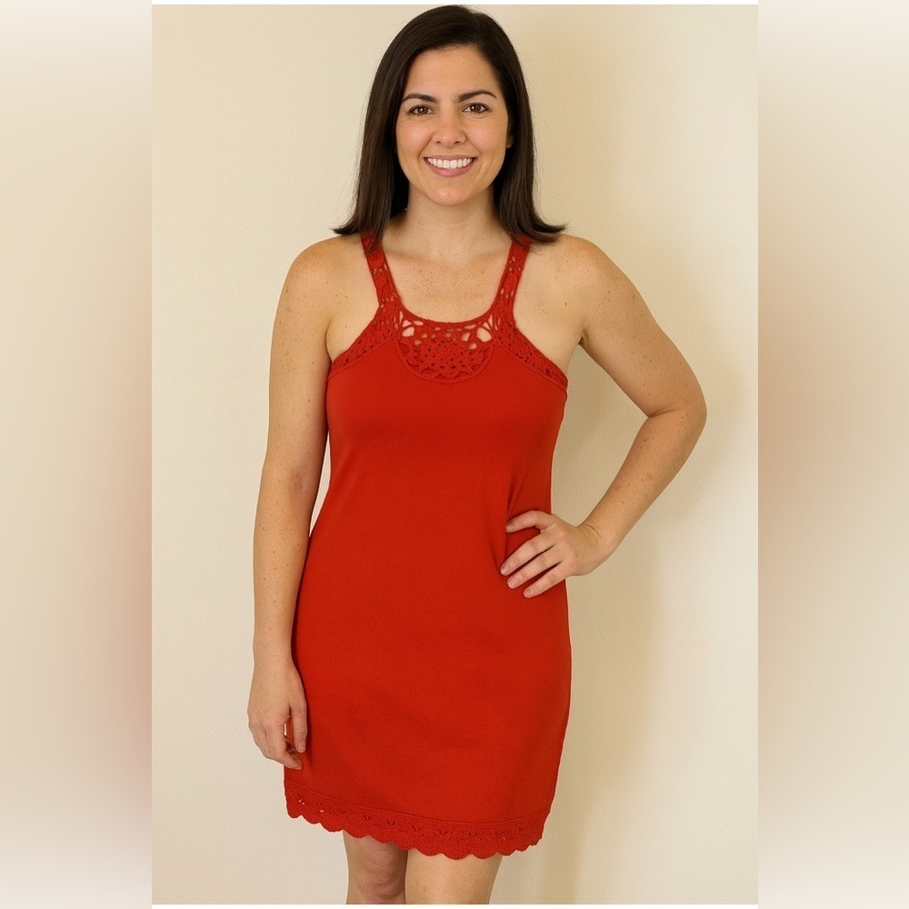 ❤️ Banana Republic Red Crochet Lace Tank Dress Sleeveless Summer Casual Chic